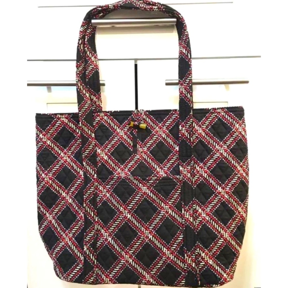 NEW Vera Bradley Open Top Vera Tote Shopping Bag Red Black Minsk Plaid